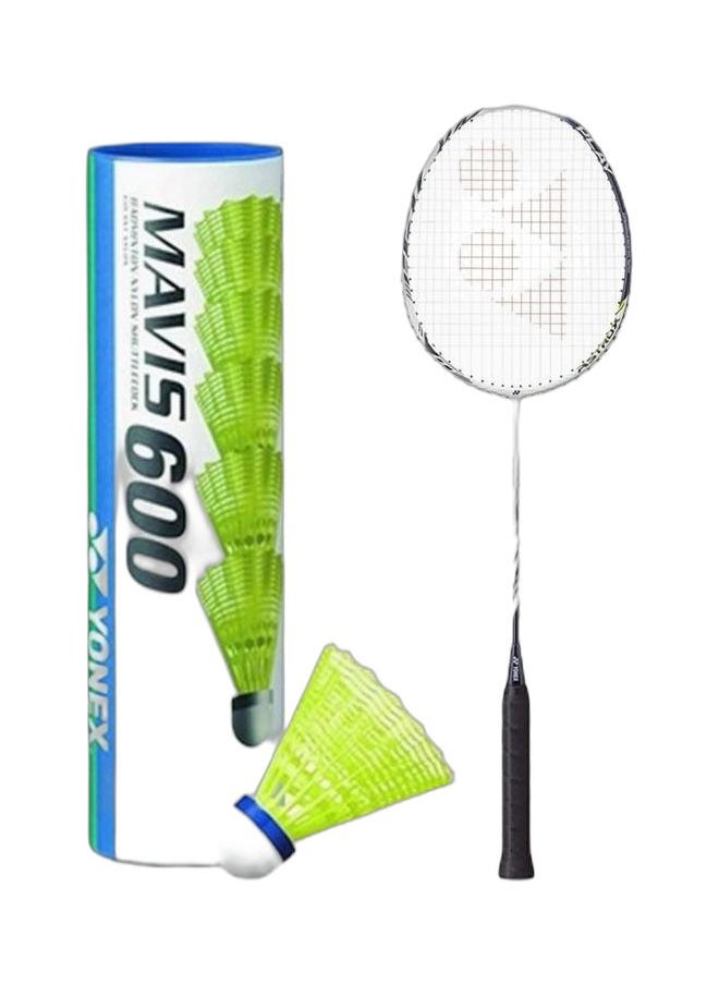Yonex Astrox 99 Play White Tiger 4U G5 + Mavis 600 Blue Cap Medium Badminton Shuttlecock 6 Pack, Yellow Pack  - Image 1