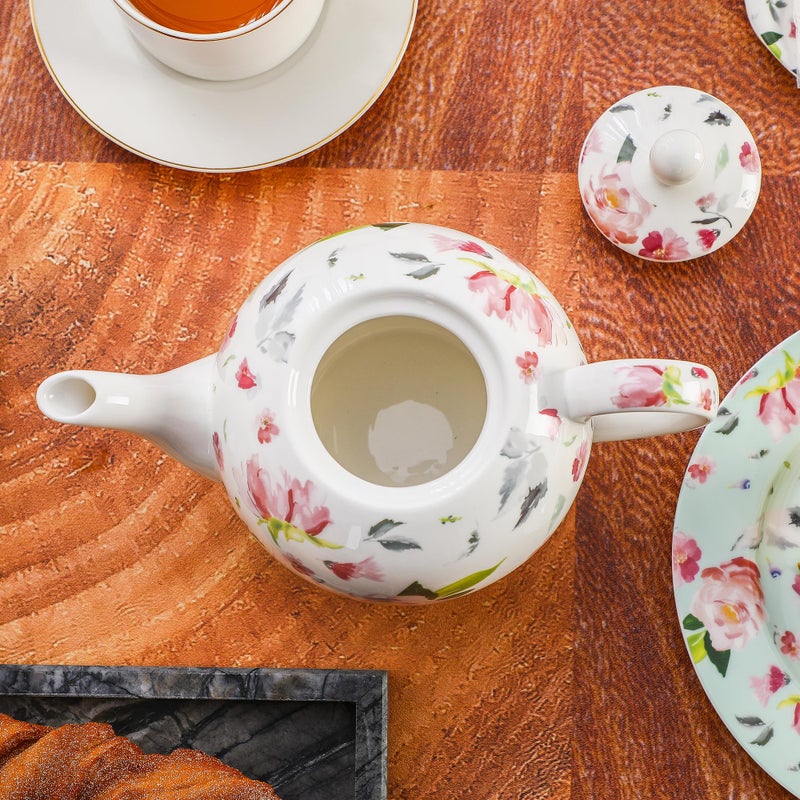 PRECITIME 30oz Porcelain Teapot, Floral Design Ceramic Tea Pot for Loose Leaf & Bagged Tea, Classic 3-4 Cups Teapot for Daily Use & Special Occasions, Dishwasher Safe - Image 4
