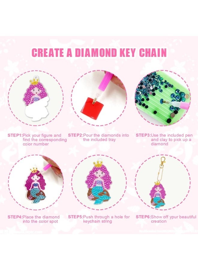 Bukela Diamond Art Painting Keychains, 15pcs 5D Diamond Keychains Kits for Kids Mermaid Diamond Paintin Key Chain for Birthday Decorative Keyring Gem Arts and Crafts for Adults Kids Ages 6 810 12 - Image 3