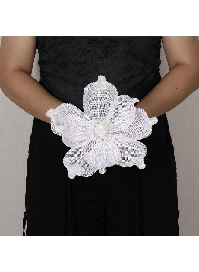 GL-Turelifes 10’’ Large Glitter Christmas Flowers 6 Pcs Artificial Magnolia Flower Ornaments Mesh Fabric Fold Floral For Christmas Tree Decorations Xmas Tree New Year Party Wedding (White)  - Image 4