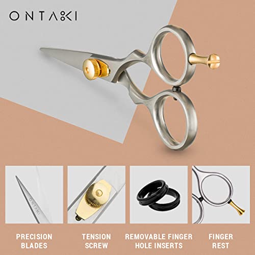Ontaki Japanese Steel Beard & Hair Shears - Silver, 5.5 in - Precision Sharp Blades for Professional Hair Scissors - Rounded Tips for Mustache Scissors for Men - Finger Rest for Shears for Beard - Image 3