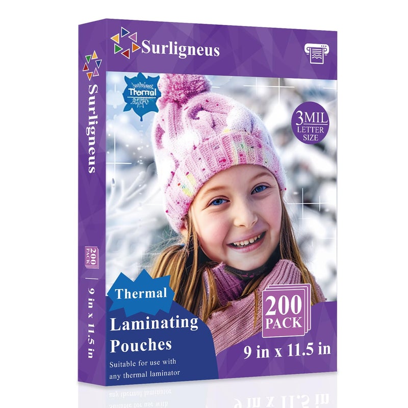 Surligneus Laminating Sheets 8.5 x 11, 200 Count Thermal Laminating Pouches 3 mil, Clear Thermal Laminating Plastic Paper Laminator Sheets, Fits Letter Sized Paper 8.9 in × 11.4 in, Office Supplies. - Image 1