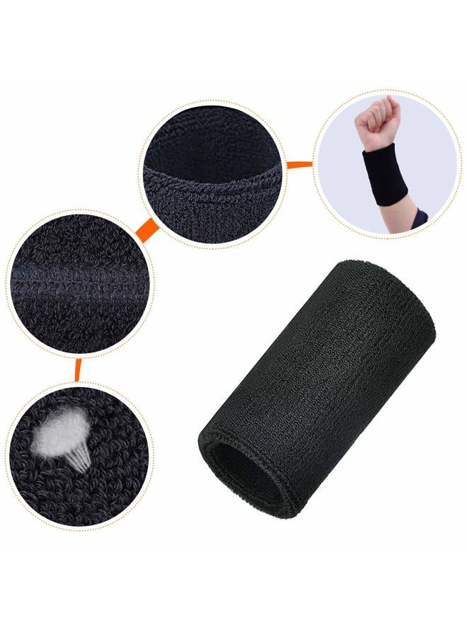 WILLBOND 6 Inch Wrist Sweatband Sport Wristbands Elastic Athletic Cotton Wrist Bands for Sports 6 Pieces Black - Image 5