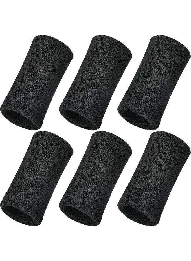 WILLBOND 6 Inch Wrist Sweatband Sport Wristbands Elastic Athletic Cotton Wrist Bands for Sports 6 Pieces Black - Image 1