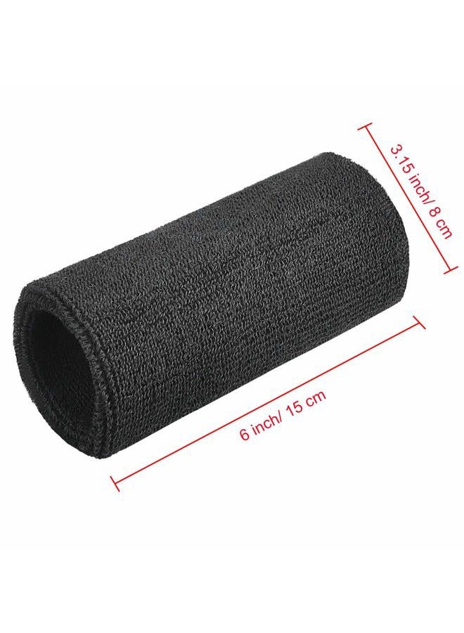 WILLBOND 6 Inch Wrist Sweatband Sport Wristbands Elastic Athletic Cotton Wrist Bands for Sports 6 Pieces Black - Image 2
