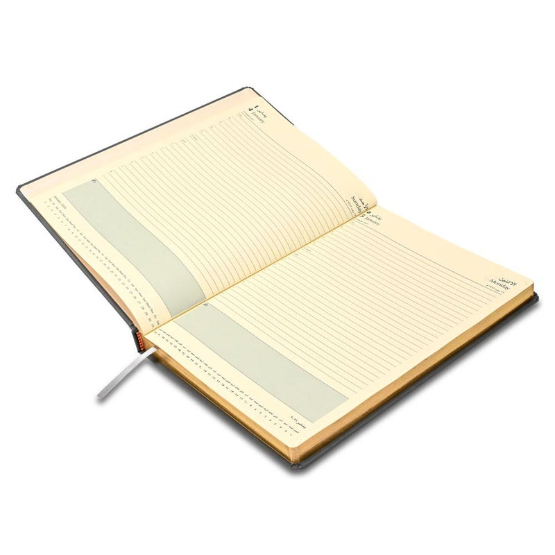 FIS 2026 Golden A4 Diary, 210x297mm, 1 Side Padded Bonded Leather Cover Materials, Gilded Edges, Round Corners, Arabic/English, 70gsm Italian Ivory Paper, Grey Cover - FSDI45AEGB26GY - Image 3