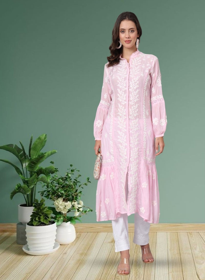 Alaya Women Hand Embroidered Chikankari Cotton Kurta-AL3888  - Image 1