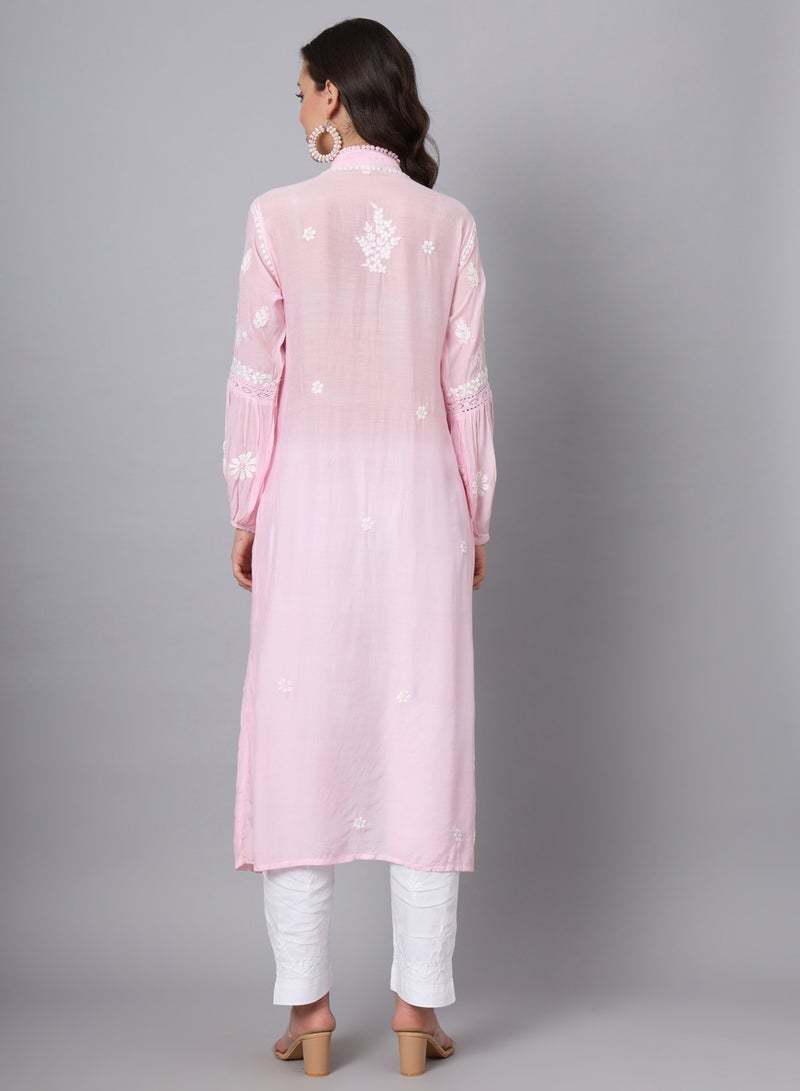 Alaya Women Hand Embroidered Chikankari Cotton Kurta-AL3888  - Image 3