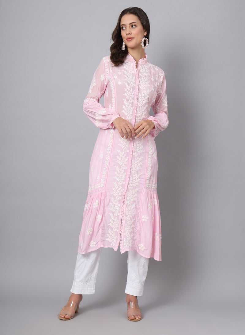 Alaya Women Hand Embroidered Chikankari Cotton Kurta-AL3888  - Image 4