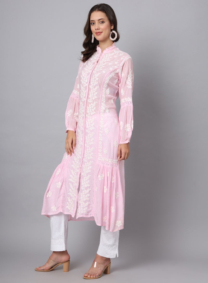 Alaya Women Hand Embroidered Chikankari Cotton Kurta-AL3888  - Image 5