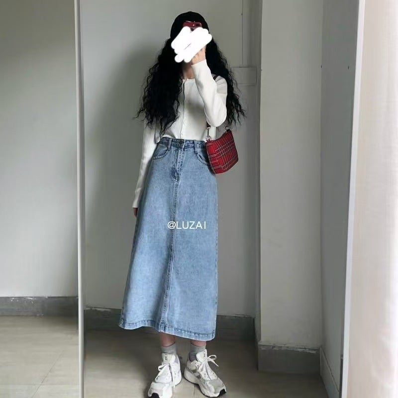 الجملة 2026 جديد الربيع والخريف منتصف الطول تنورة الجينم للمرأة، التخسيس عالية الخصر خط الورك-العناق تنورة متعددة الاستخدامات - Image 4