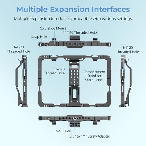SMALLRIG Cage for iPad mini 6 / A17 Pro, Metal Tripod Mount Adapter for iPad with 1/4"-20, 3/8"-16 Holes, Cold Shoe Mount, 8.3'' Tablet Clamp Monitor with Sun Hood-MD5058 - Image 3