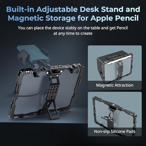 SMALLRIG Cage for iPad mini 6 / A17 Pro, Metal Tripod Mount Adapter for iPad with 1/4"-20, 3/8"-16 Holes, Cold Shoe Mount, 8.3'' Tablet Clamp Monitor with Sun Hood-MD5058 - Image 4