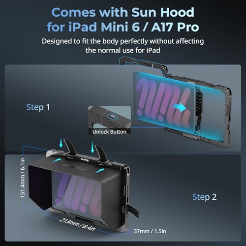 SMALLRIG Cage for iPad mini 6 / A17 Pro, Metal Tripod Mount Adapter for iPad with 1/4"-20, 3/8"-16 Holes, Cold Shoe Mount, 8.3'' Tablet Clamp Monitor with Sun Hood-MD5058 - Image 2