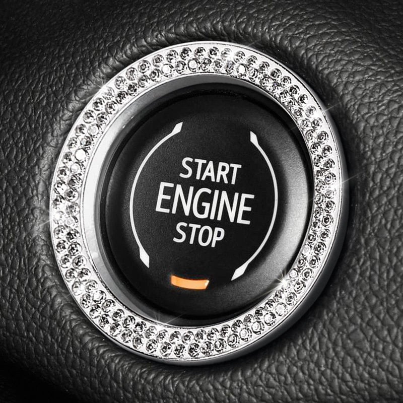 ToBeQueen Bling Diamond Push Start Button Cover Ring الداخلية كريستال حجر الراين بلينغ بداية حلقة شعار ملصق بلينغ اكسسوارات السيارات للنساء الأبيض - Image 1