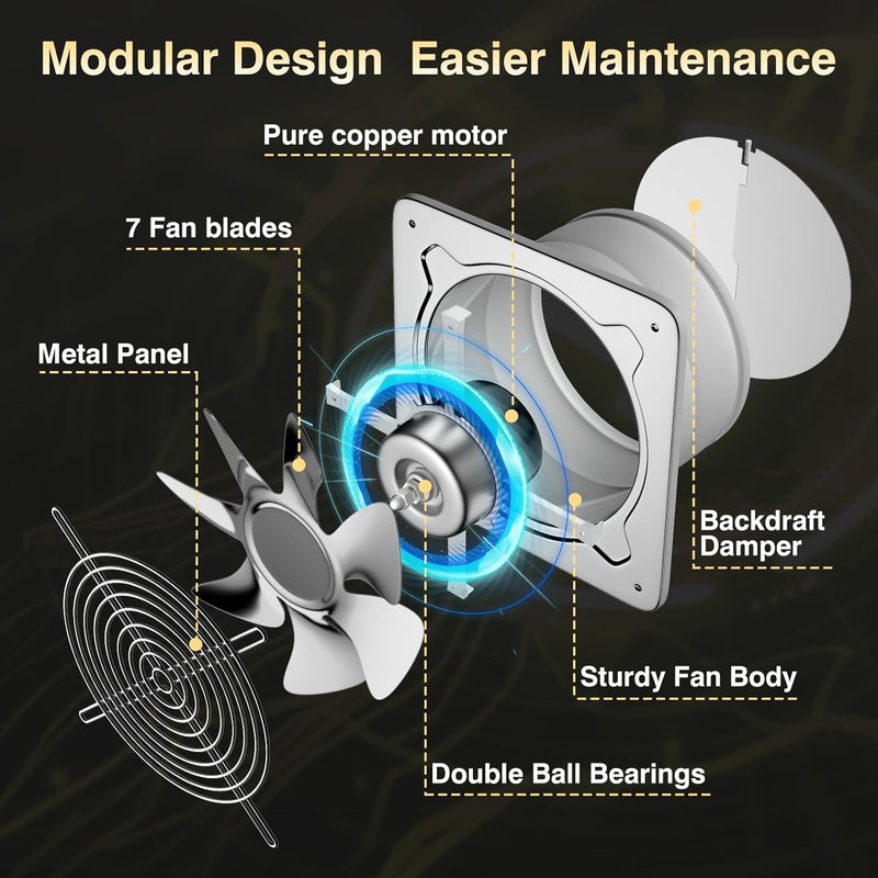 FanGoFast Exhaust Fan Stainless Steel Ventilation Fan with Switch Wall mounted Bathroom fan with check valve for Kitchen, Workshop, Basement (Silver, 8 inch) - Image 3