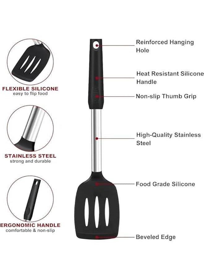 BWSJ Silic Spatula Turner Set Premium Spatulas Silic Heat Resistant  of 2 Kitchen Spatula for Nonstick Cookware Solid Slotted Rubber Spatula for Fish Eggs Pancakes Wok  - Image 3