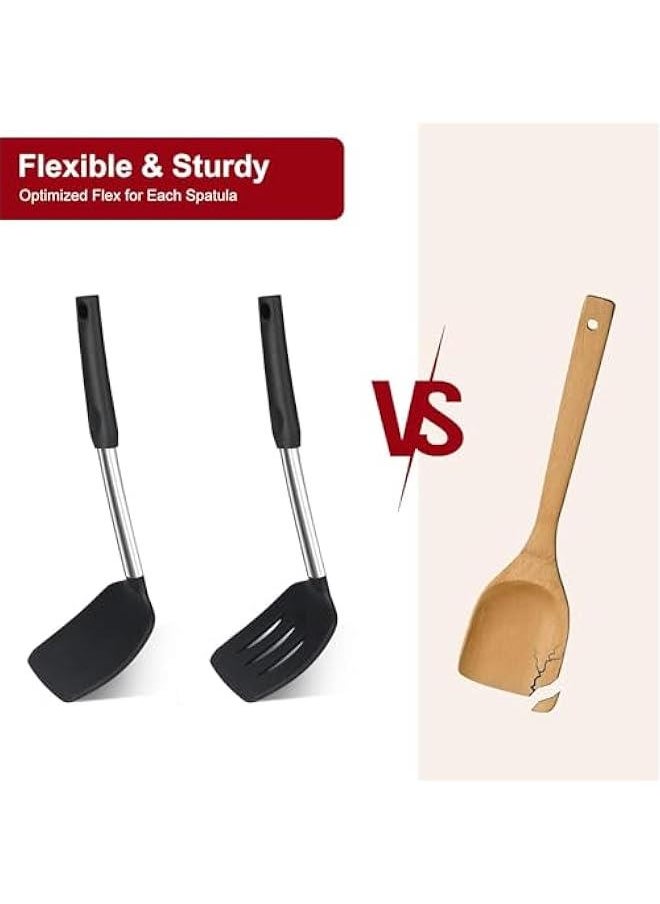 BWSJ Silic Spatula Turner Set Premium Spatulas Silic Heat Resistant  of 2 Kitchen Spatula for Nonstick Cookware Solid Slotted Rubber Spatula for Fish Eggs Pancakes Wok  - Image 4