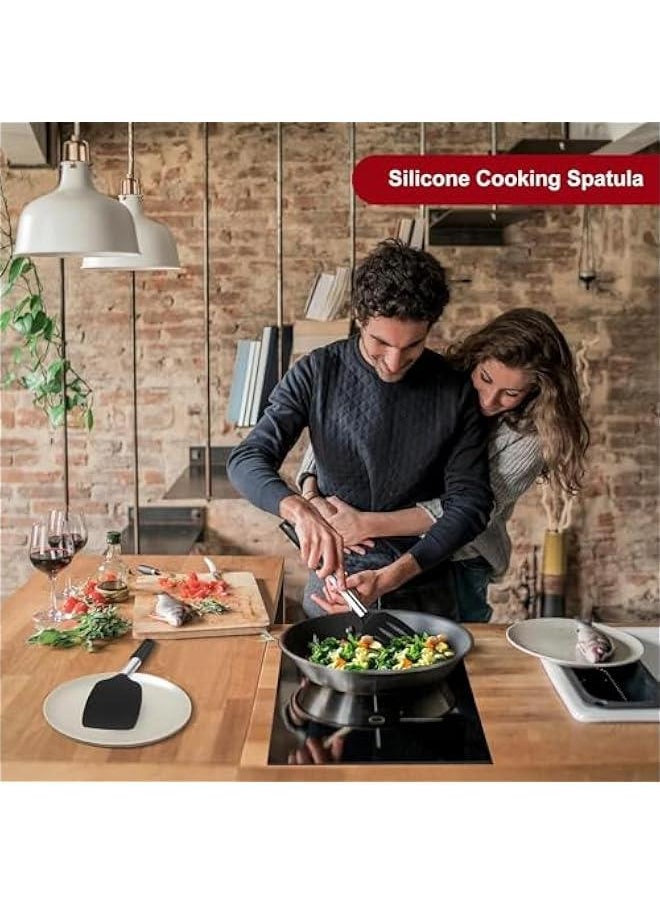 BWSJ Silic Spatula Turner Set Premium Spatulas Silic Heat Resistant  of 2 Kitchen Spatula for Nonstick Cookware Solid Slotted Rubber Spatula for Fish Eggs Pancakes Wok  - Image 5