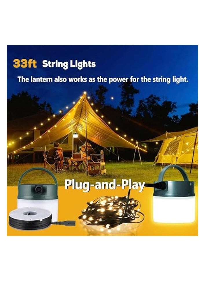 erorex Solar Camping Lantern with String Lights, 33ft Light Strip Easily Store, Rechargeable Lantern with 3 Modes, Waterproof Portable Tent Light, Camping Essentials for Hiking Power Outage  - Image 2