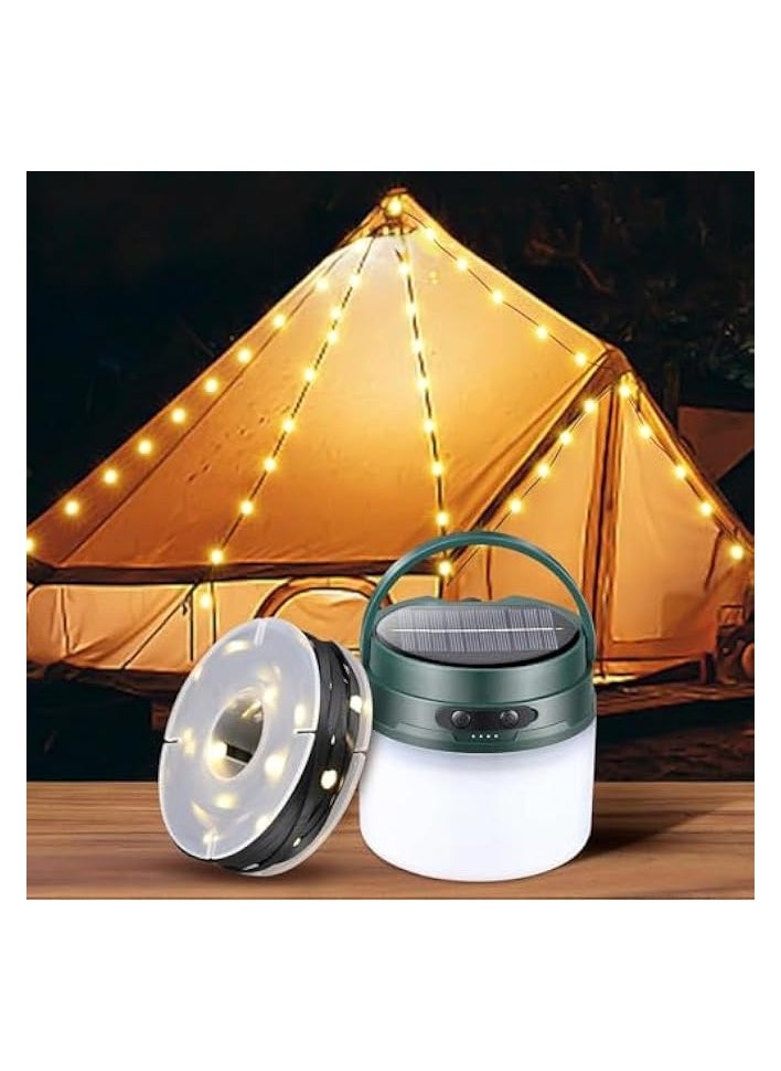 erorex Solar Camping Lantern with String Lights, 33ft Light Strip Easily Store, Rechargeable Lantern with 3 Modes, Waterproof Portable Tent Light, Camping Essentials for Hiking Power Outage  - Image 1