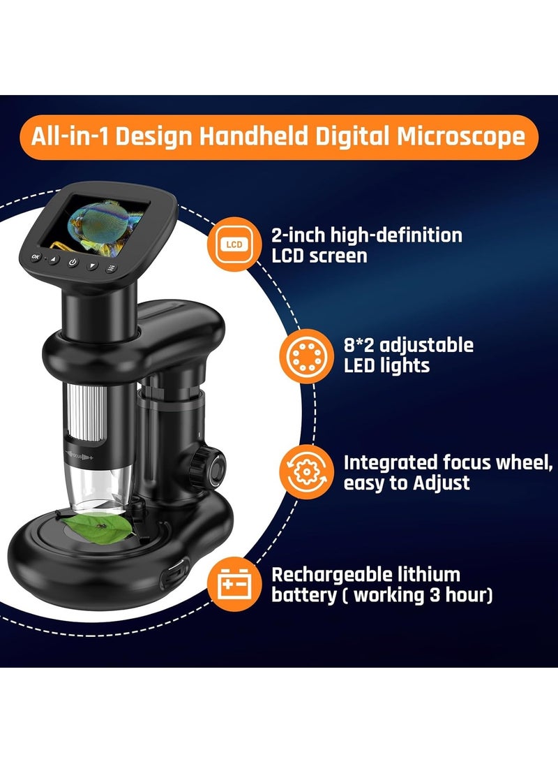 Kids Microscope Including 32GB SD Card and 12 Dspecimens Handheld Digital Microscope with 2 IPS Screen Take Pictures Videos Download to PC Mac 1000X Pocket Microscope - Image 4