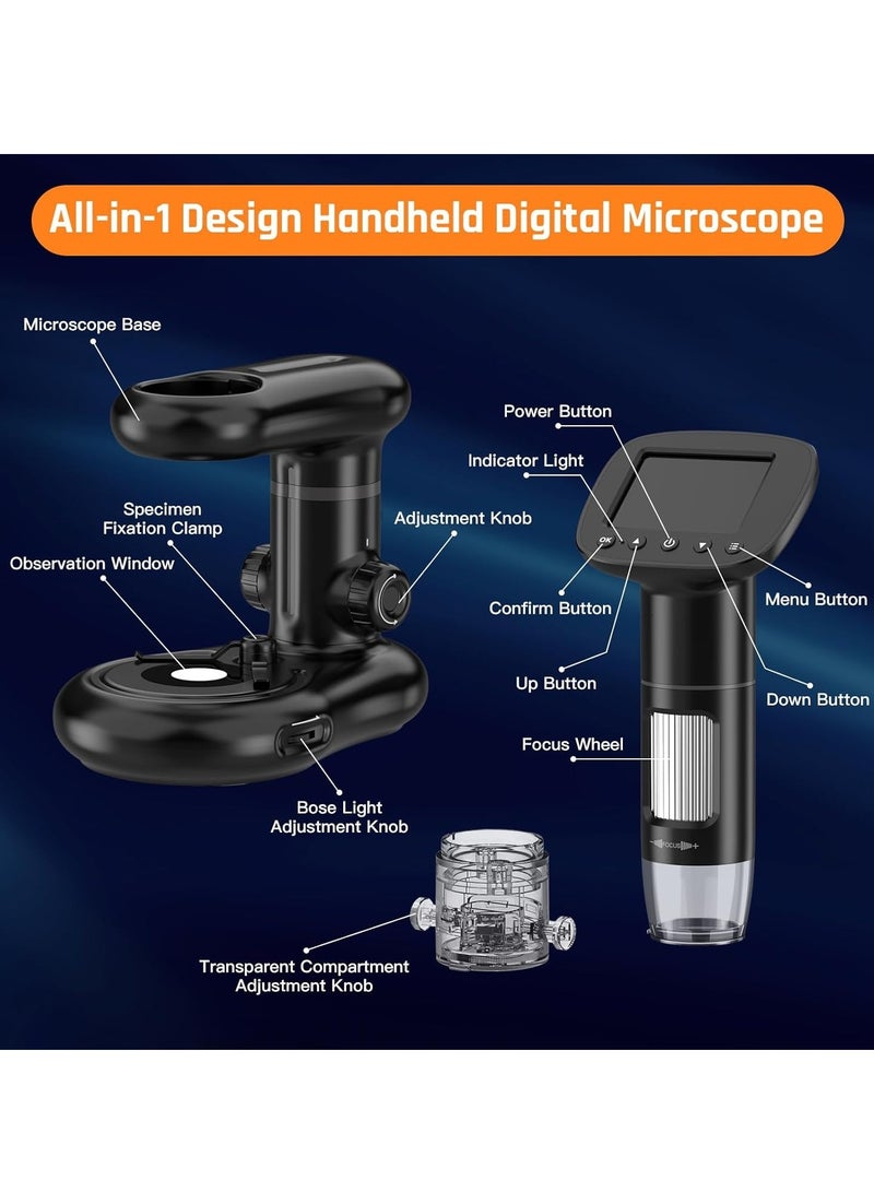 Kids Microscope Including 32GB SD Card and 12 Dspecimens Handheld Digital Microscope with 2 IPS Screen Take Pictures Videos Download to PC Mac 1000X Pocket Microscope - Image 2