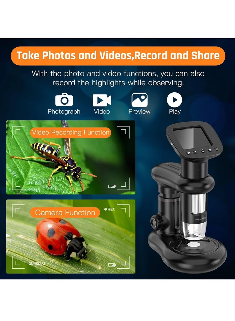 Kids Microscope Including 32GB SD Card and 12 Dspecimens Handheld Digital Microscope with 2 IPS Screen Take Pictures Videos Download to PC Mac 1000X Pocket Microscope - Image 3