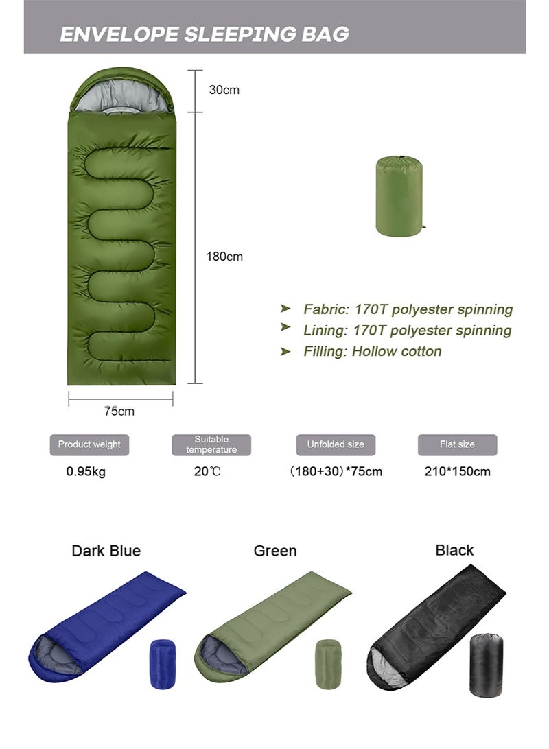 تابيت كيس النوم المغطاة ، كيس النوم الدافئ المحمول 3 الموسم ، أكياس النوم الخفيفة الوزن في الهواء الطلق للمشي لمسافات طويلة للعائلة ، التخييم (0.95KG ، الأخضر) - Image 5
