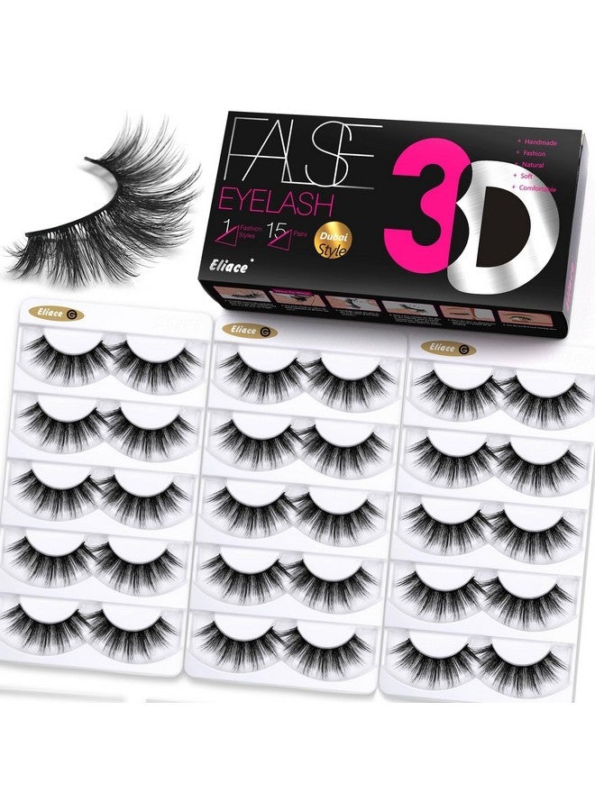 Eliace Lashes Wispy Luxury False Eyelashes Wispies Natural 3D Mink Eyelashes Faux Mink Lashes Fluffy Cat Eye Lashes Pack Professional Fake Eye Lashes Natural Look Reusable Strip Lashes 15 Pairs Dubai - Image 1