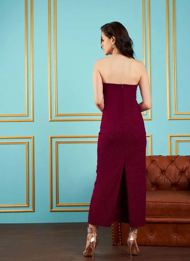 SASSAFRAS Maroon Strapless Maxi Dress for Women