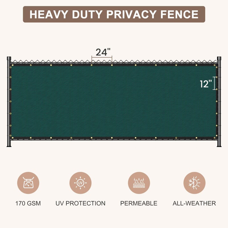 Patiobay 6X50FT Privacy Screen Fence, Heavy Duty Fencing Shade Cover, 170GSM 90% Blockage Mesh Shade Net for Wall Garden Yard Backyard (6 ft X 50 ft, Dark Green) - Image 2
