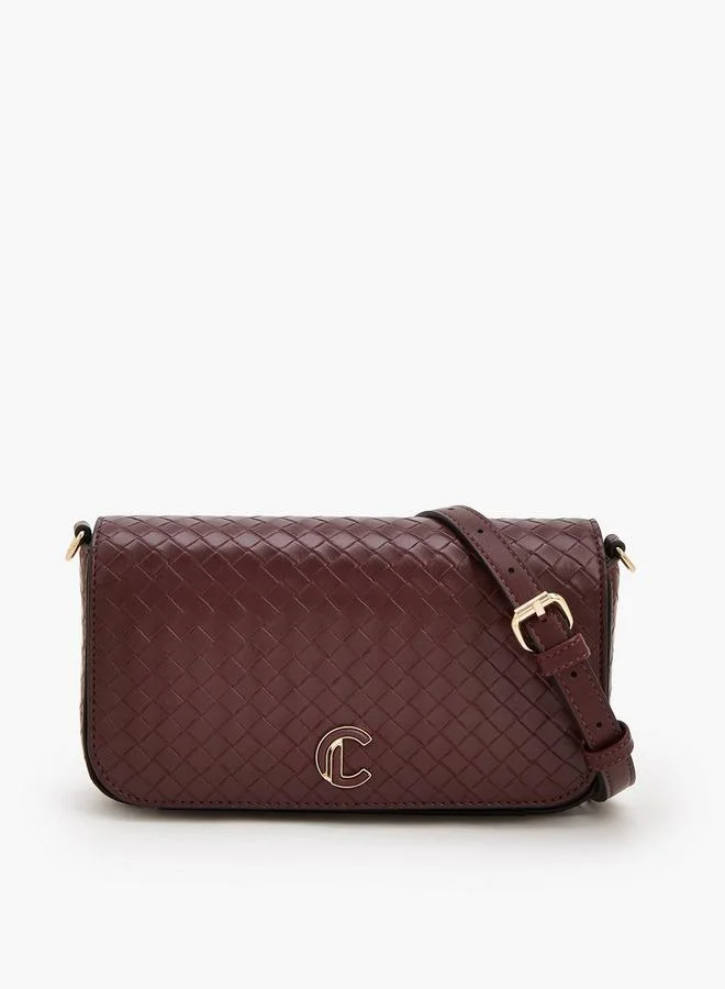 Woven Textured Crossbody Bag With Button Closure