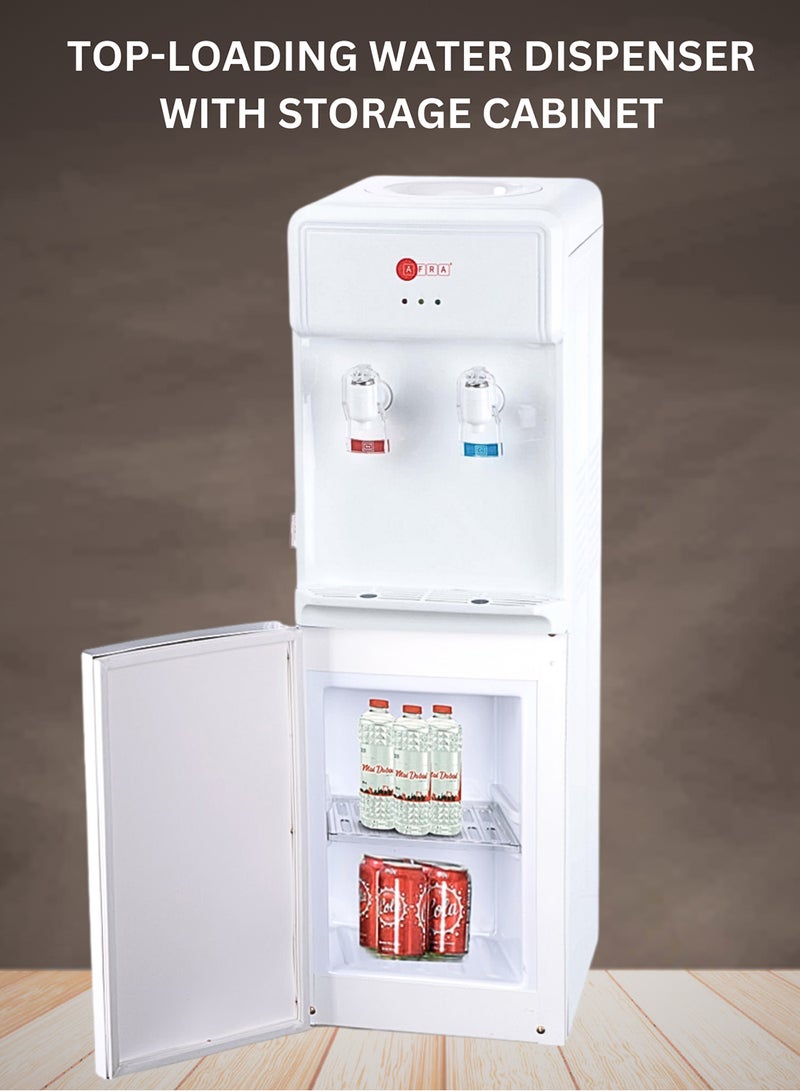 AFRA Water Dispenser with Storage Cabinet, 2 Taps, Hot & Cold Water, Rust-Proof Tank, Fast Cooling & Heating, Energy Saving | 630W | 2-Year Warranty - Image 1