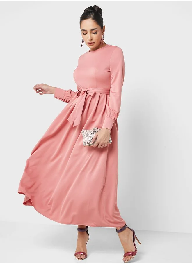 Refka by modanisa Belted Long Sleeve Dress