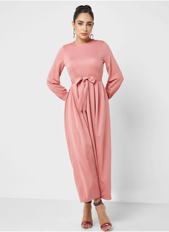 Refka by modanisa Belted Long Sleeve Dress