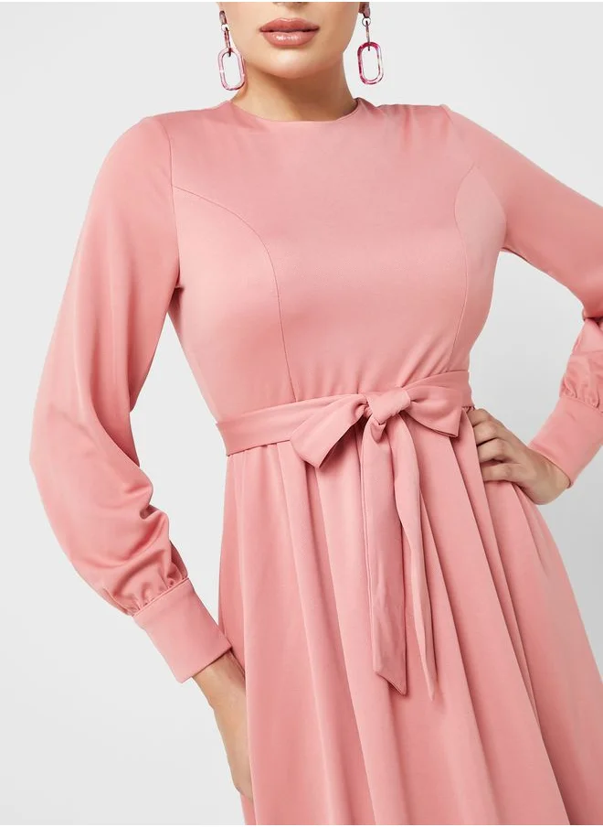 Refka by modanisa Belted Long Sleeve Dress