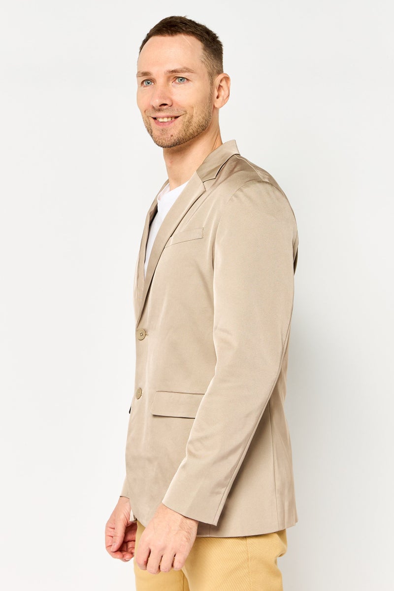 SELECTED Men Regular Fit Solid Casual Blazer, Tan - Image 3