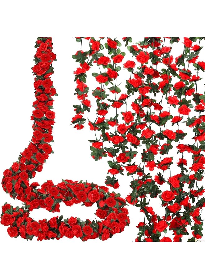 إيروريكس 8 قطع من أكاليل الزهور الاصطناعية بطول 62 قدمًا مصنوعة من الحرير الصناعي والزهور والأوراق المعلقة لتزيين الغرفة وخلفية الحائط وقوس الزفاف وخلفية الحفلات وزهرة الربيع الحمراء وزهرة الورد - Image 1