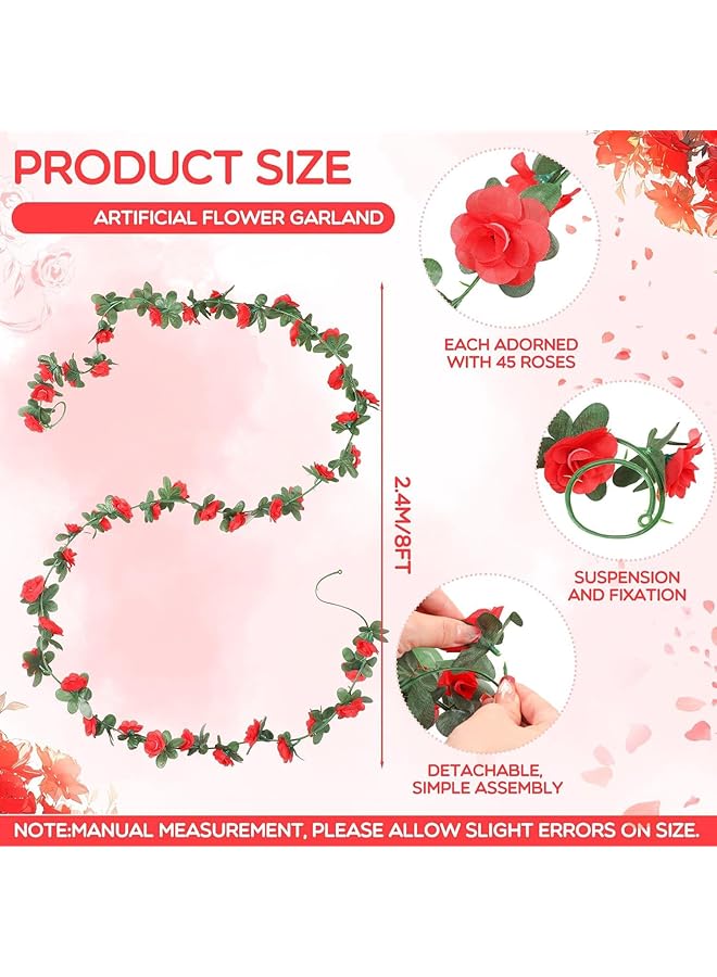 إيروريكس 8 قطع من أكاليل الزهور الاصطناعية بطول 62 قدمًا مصنوعة من الحرير الصناعي والزهور والأوراق المعلقة لتزيين الغرفة وخلفية الحائط وقوس الزفاف وخلفية الحفلات وزهرة الربيع الحمراء وزهرة الورد - Image 3