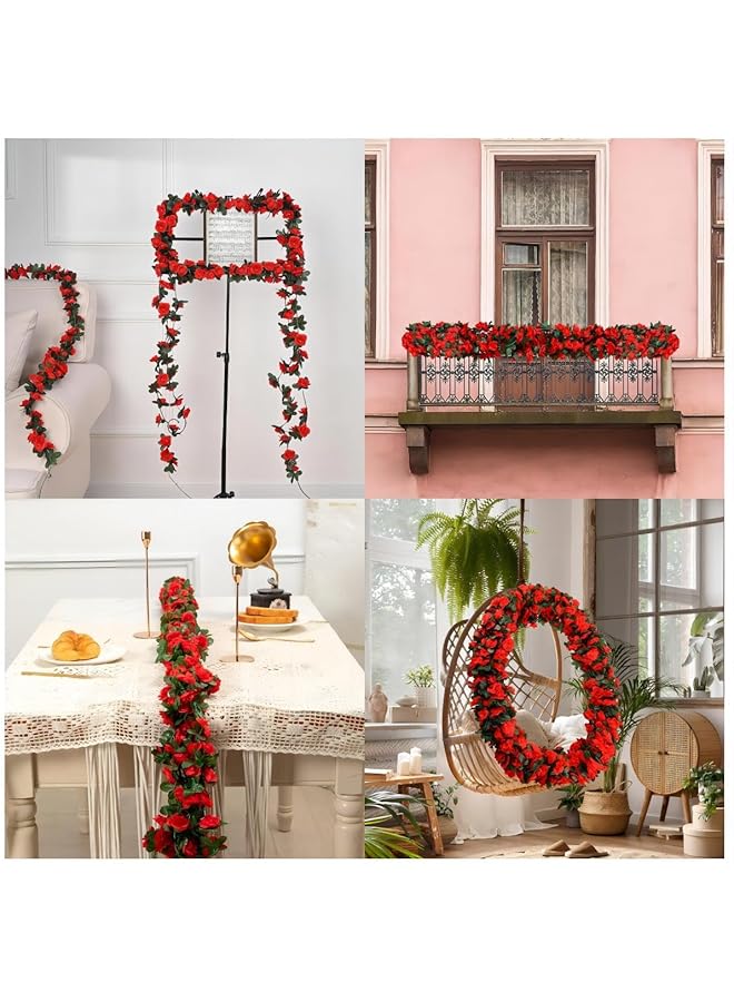 إيروريكس 8 قطع من أكاليل الزهور الاصطناعية بطول 62 قدمًا مصنوعة من الحرير الصناعي والزهور والأوراق المعلقة لتزيين الغرفة وخلفية الحائط وقوس الزفاف وخلفية الحفلات وزهرة الربيع الحمراء وزهرة الورد - Image 4