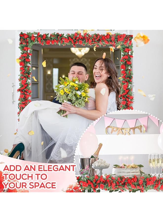 إيروريكس 8 قطع من أكاليل الزهور الاصطناعية بطول 62 قدمًا مصنوعة من الحرير الصناعي والزهور والأوراق المعلقة لتزيين الغرفة وخلفية الحائط وقوس الزفاف وخلفية الحفلات وزهرة الربيع الحمراء وزهرة الورد - Image 2