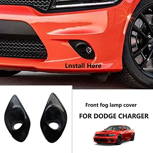 crosselec Front Fog Lamp Cover Trim For Dodge Charger 2015 2016 2017 2018 2019 2020 2021 (black carbon fiber) - Image 2