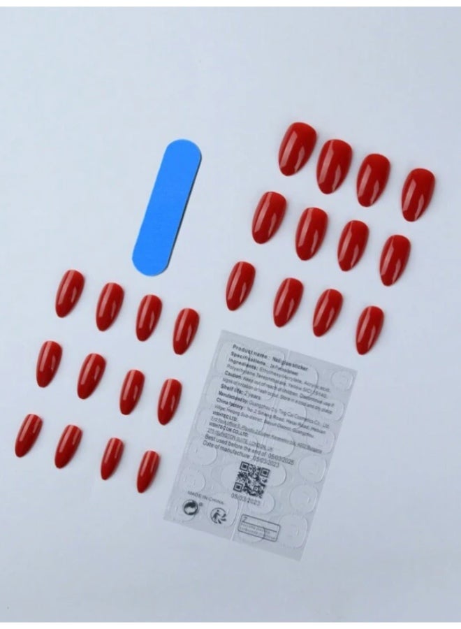 Suerte Press On Nails Red classic Medium Almond Solid Color Glossy 24pcs, Classic Red for Fall, Fake acrylic nails with glue kit Trendy - Image 3