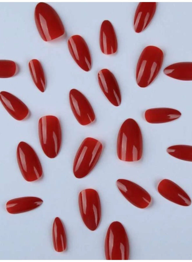 Suerte Press On Nails Red classic Medium Almond Solid Color Glossy 24pcs, Classic Red for Fall, Fake acrylic nails with glue kit Trendy - Image 2