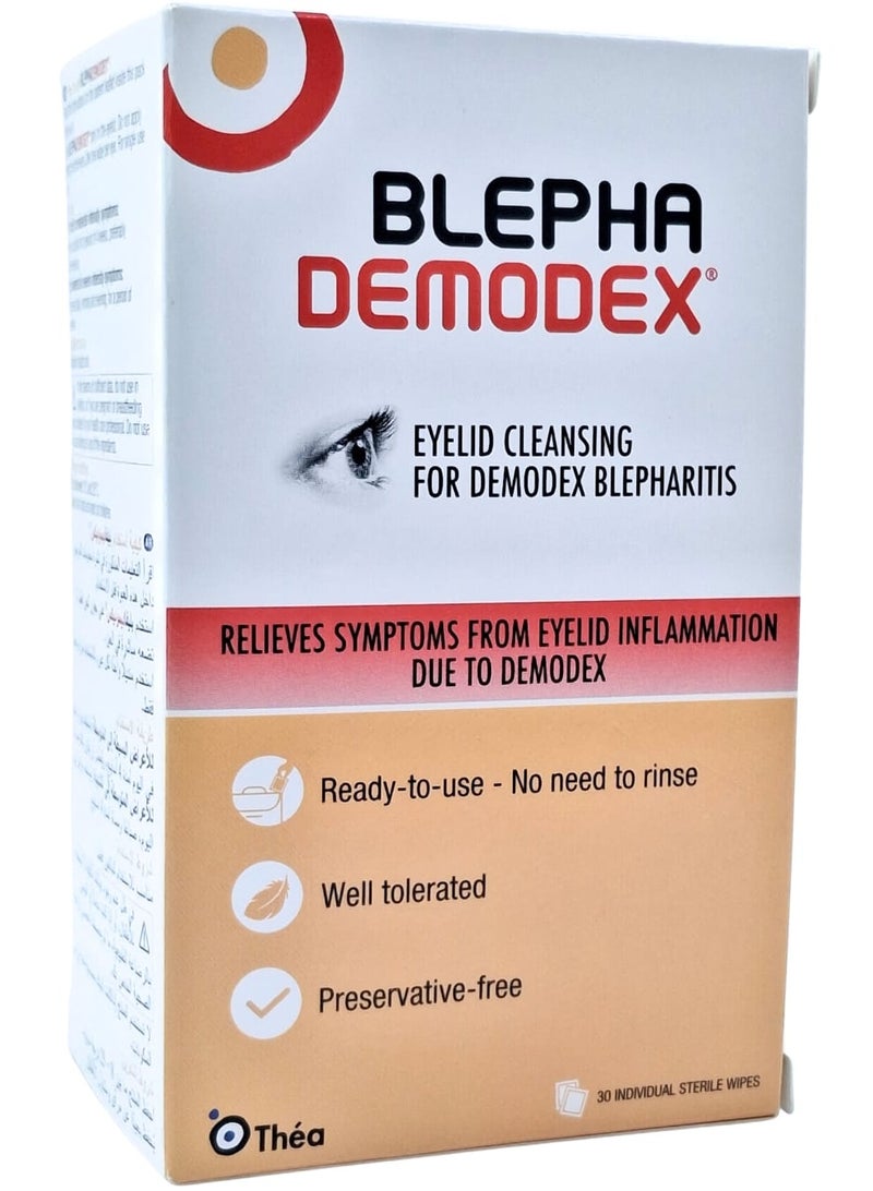 Blephademodex Eyelid Wipes, 30 Sterile Ready To Use Wipes