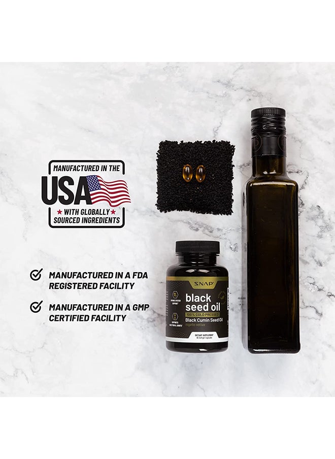 SNAP SUPPLEMENTS - Black Seed Oil, 100% Cold Pressed Black Cumin seed oli, Nigella Sativa Immune System Support,Supports Joint Health,Nourishes Skin & Hair Dietary Supplement - 90 Softgel Capsules - Image 1