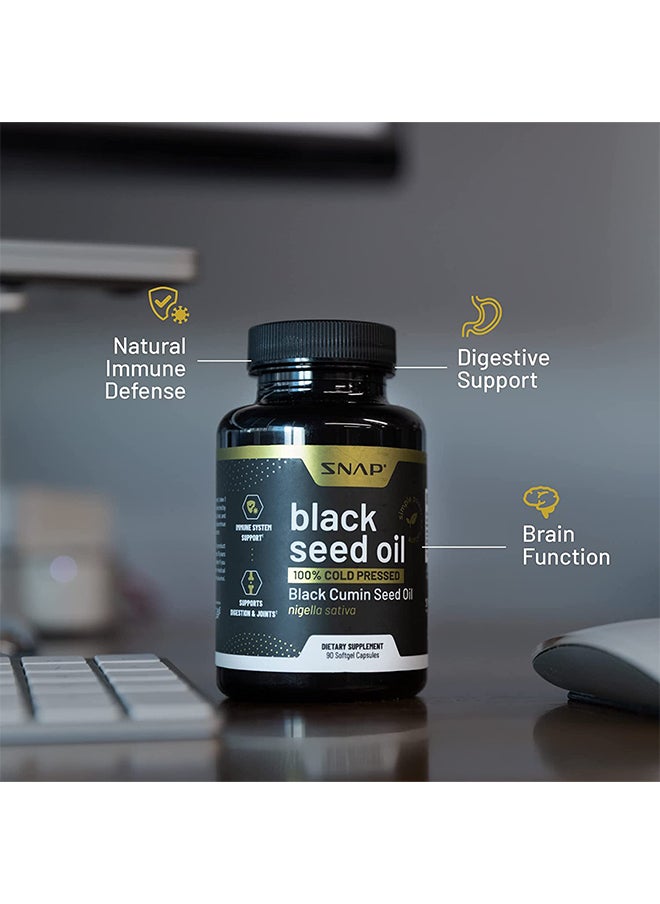 SNAP SUPPLEMENTS - Black Seed Oil, 100% Cold Pressed Black Cumin seed oli, Nigella Sativa Immune System Support,Supports Joint Health,Nourishes Skin & Hair Dietary Supplement - 90 Softgel Capsules - Image 1