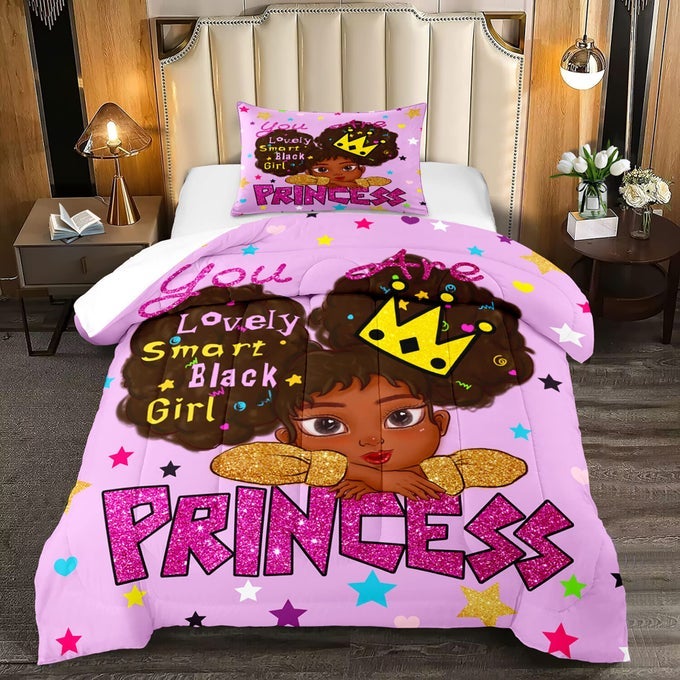 BLACK GIRL COMFORTER SETS TWIN AFRICAN GIRLS COMFORTER FOR KIDS CUTE BEDDING SETS FOR PRINCESS ROOM DECOR FOR GIRLS BEDROOM