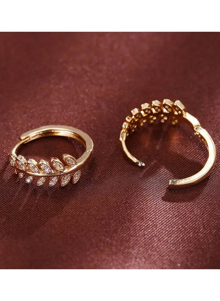Home Clearance Sale 1 Pair Leaf-Shaped Hoop Huggie Earrings Inlaid Zirconia 18K Gold Plated Holiday Jewelry for Women, Elegant Style, - Image 2